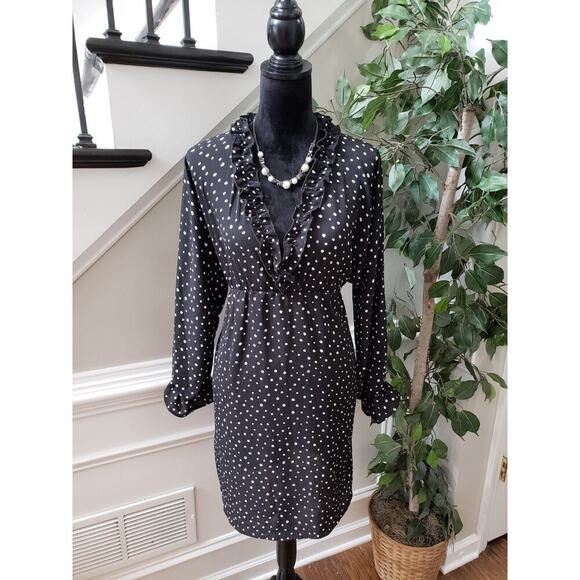 Miss U Women's Black Ruffle Polyester V-Neck Long Sleeve Knee Length Dress Small - Picture 1 of 12